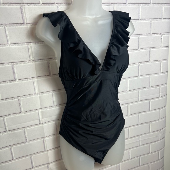 CUPSHE Women's Ruffled One Piece Swimsuit V Neck Lace Up/size M - Picture 4 of 14